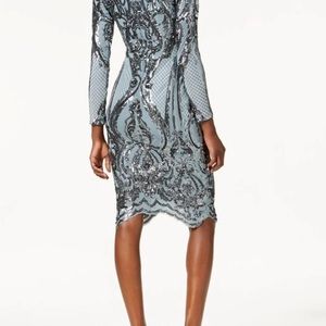 Betsy & Adam Gunmetal Sequined Bodycon Cocktail Dress.
